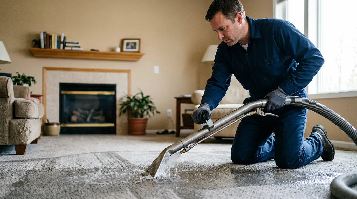 Water damage restoration technician working near Bloomington, WI
